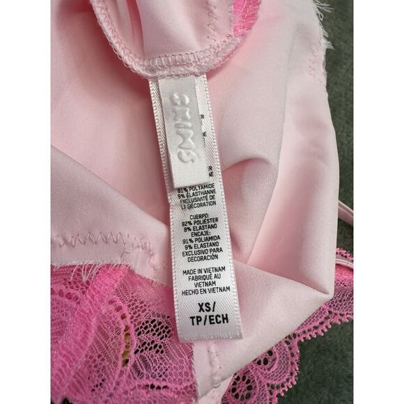 SKIMS Woven Shine Lace Long Dress Cherry Blossom Pink XS Satin Slip - Picture 14 of 16